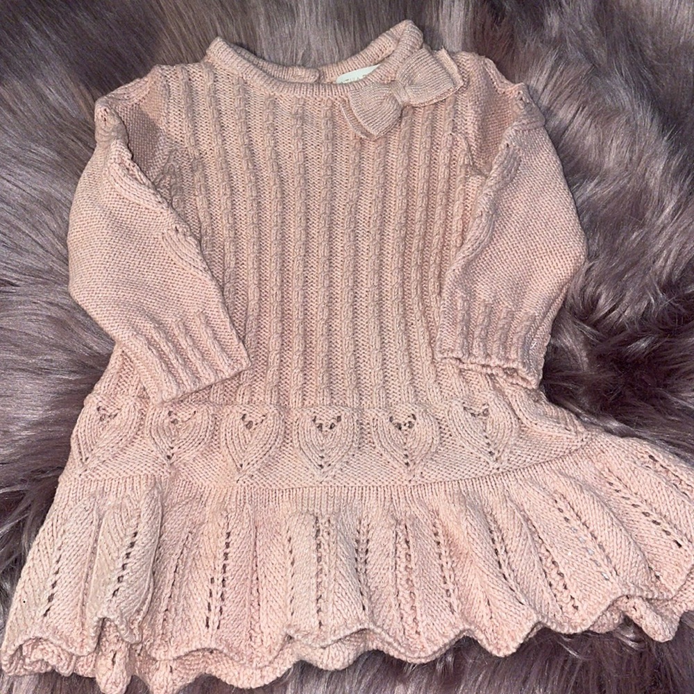 EUC Cynthia Rowley Baby Girl Pink Glitter Sweater Dress 6-9 Months